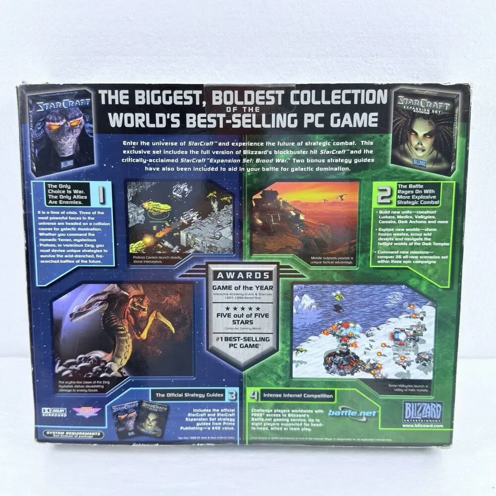 StarCraft Battle Chest PC Big Box Vintage Game With Expansion Brood War Manuals
